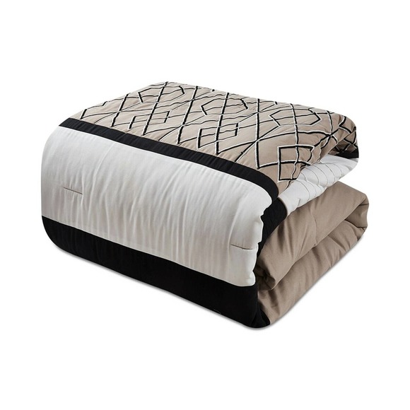Hallmart Collectibles Sergio Geometric 7-Pc. Comforter Set - FULL - Taupe Multi - Picture 4 of 8